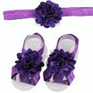 PURPLE LACE BABY GIRL FOOT FLOWER AND HEADBAND
